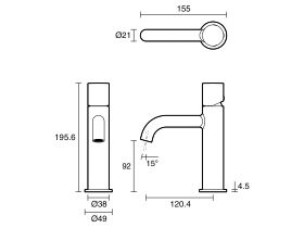Technical Drawing - Mizu Drift Dial Basin Mixer Tap Curved Spout (6 Star) Lead Free