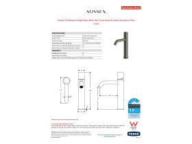 Specification Sheet - Sussex Pure Medium Height Basin Mixer Tap Curved Spout Brushed Gunmetal (5 Star)