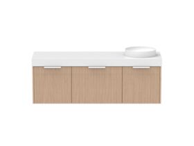 Supporting Image - Kado Neue Fluted Square All Drawer 1500mm Wall Hung Vanity with Right Hand Basin 90mm Top Blonde Oak