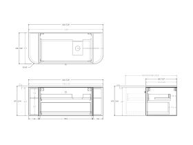 Technical Drawing - Kado Era Double Curve All Drawer 1200mm Wall Hung Vanity with Right Hand Basin 20mm Top