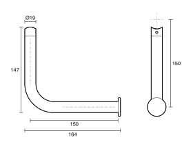 Technical Drawing - Mizu Drift Grab Rail Toilet Roll Holder Add-On Screw Connection Right Hand
