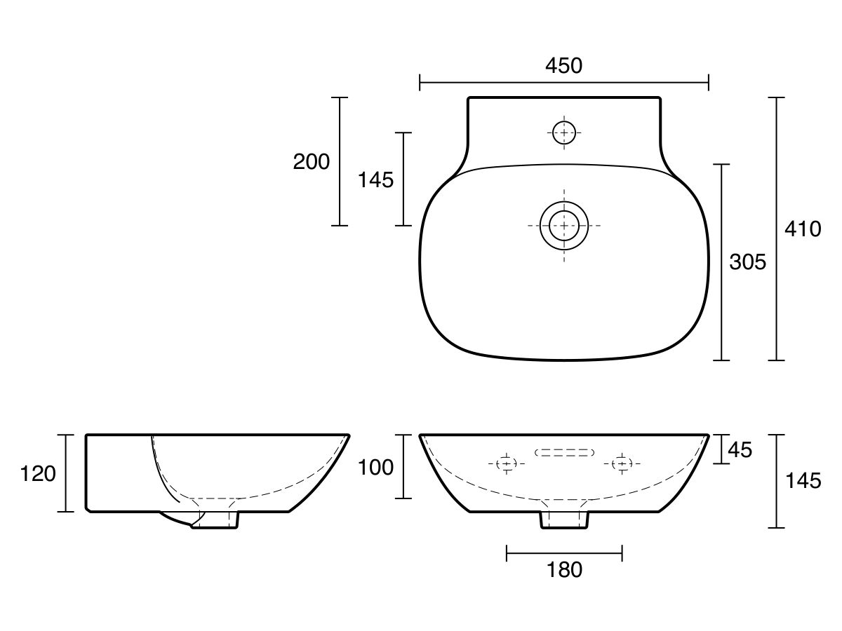 LAUFEN Ino Counter/Wall Basin 450mm x 410mm 1 Taphole with Overflow