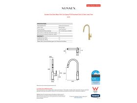 Specification Sheet - Sussex Oria Sink Mixer Pull Out Spray PVD Brushed Gold (5 Star) Lead Free