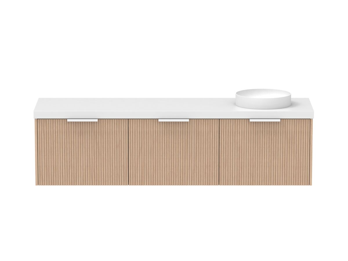 Supporting Image - Kado Neue Fluted Square All Drawer 1800mm Wall Hung Vanity with Right Hand Basin 50mm Top Blonde Oak