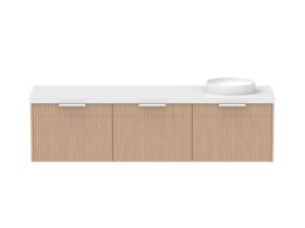 Supporting Image - Kado Neue Fluted Square All Drawer 1800mm Wall Hung Vanity with Right Hand Basin 50mm Top Blonde Oak