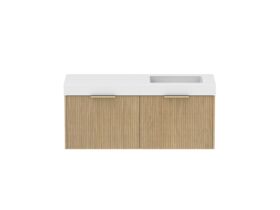 Supporting Image - Kado Neue Fluted Square All Drawer 1200mm Wall Hung Vanity with Right Hand Basin 90mm Top Boston Oak