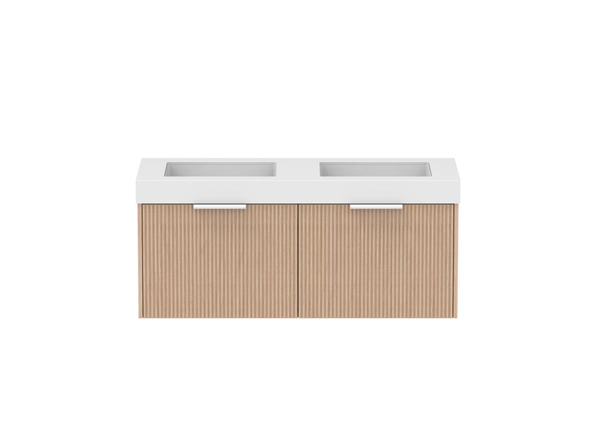 Supporting Image - Kado Neue Fluted Square 1200mm Wall Hung Vanity with Double Basin 90mm Top Blonde Oak