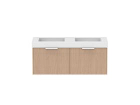 Supporting Image - Kado Neue Fluted Square 1200mm Wall Hung Vanity with Double Basin 90mm Top Blonde Oak