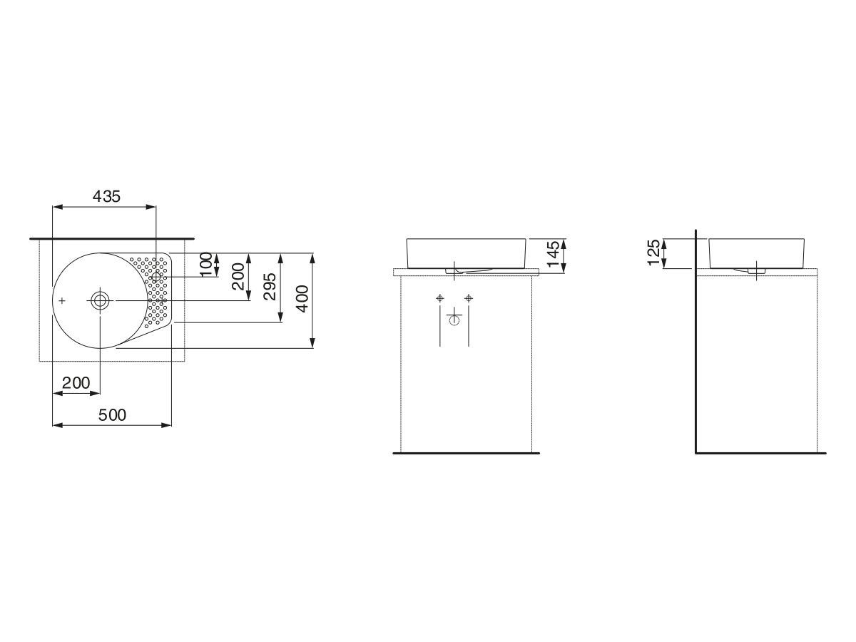 LAUFEN Val Round Counter Basin with Overflow 1 Taphole 500mm White