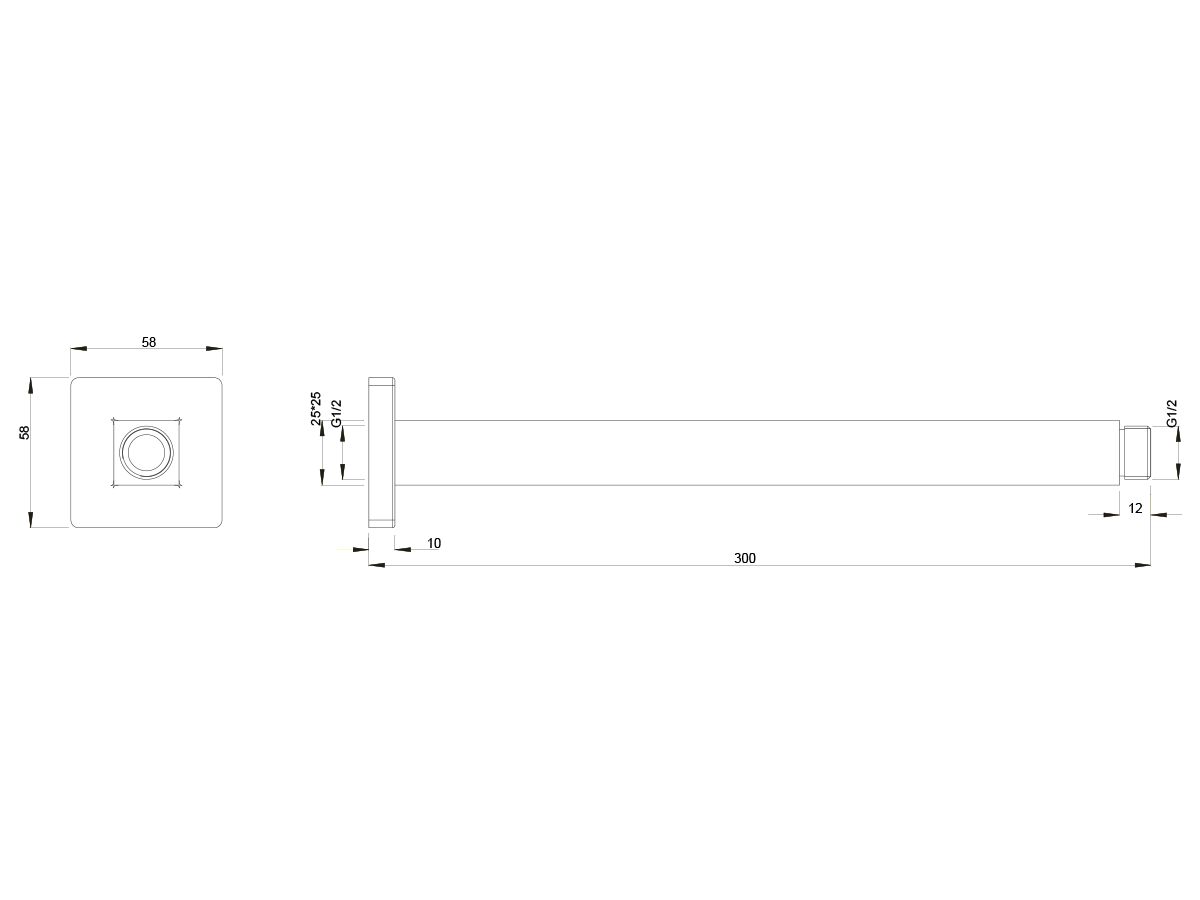 Mizu Bloc Ceiling Shower Arm Only 300mm Chrome