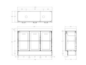 Technical Drawing - Kado Lux Ensuite All Door 1200mm Floor Mount Double Basin 90mm Top