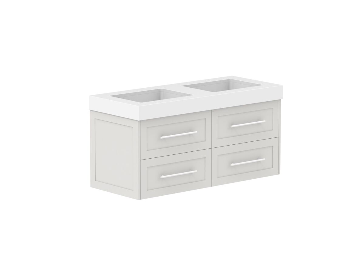 Supporting Image - Kado Lux All Drawer 1200mm Wall Hung Vanity Double Basin 90mm - Feather Grey - Angle