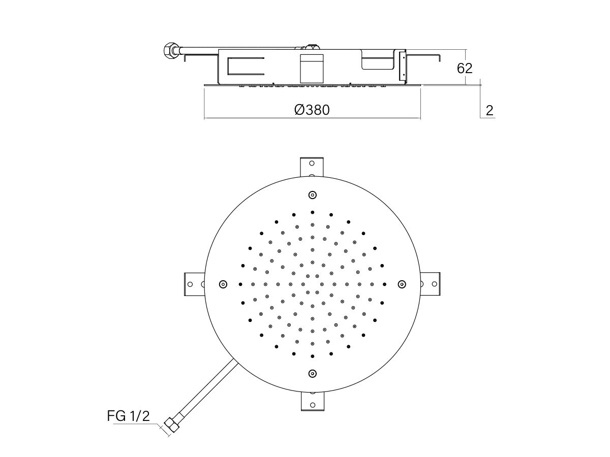 Technical Drawing - Faucet Strommen Vara Ceiling Shower Flush Mounted 380mm (3 Star)