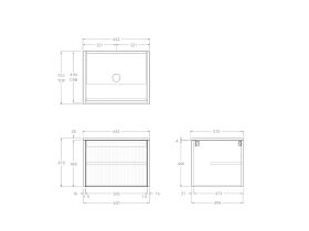 Technical Drawing - Kado Neue Fluted Square All Door 600mm Wall Hung Vanity with Centre Basin 20mm Top