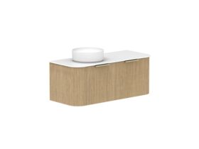 Supporting Image 2- Kado Neue Fluted Double Curve All Drawer 1200 Wall Hung Vanity with Left Hand Basin Durasein 12mm Top Boston Oak