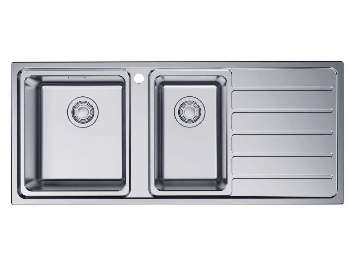 Hero - Memo Oscar Inset Left Hand 1 & 1/2 Bowl & Drainer Sink Overflow 1 Taphole