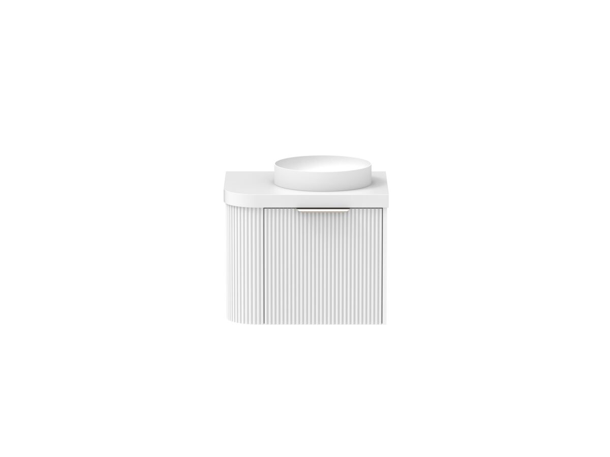 Supporting Image - Kado Neue Fluted Single Curve All Drawer 600mm Wall Hung Vanity with Centre Basin Durasein 50mm Top Ultra White