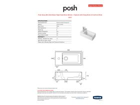 Specification Sheet - Posh Solus Mini Wall Basin Right Hand Bowl 485mm 1 Taphole with Fixing Bolts & Overflow White