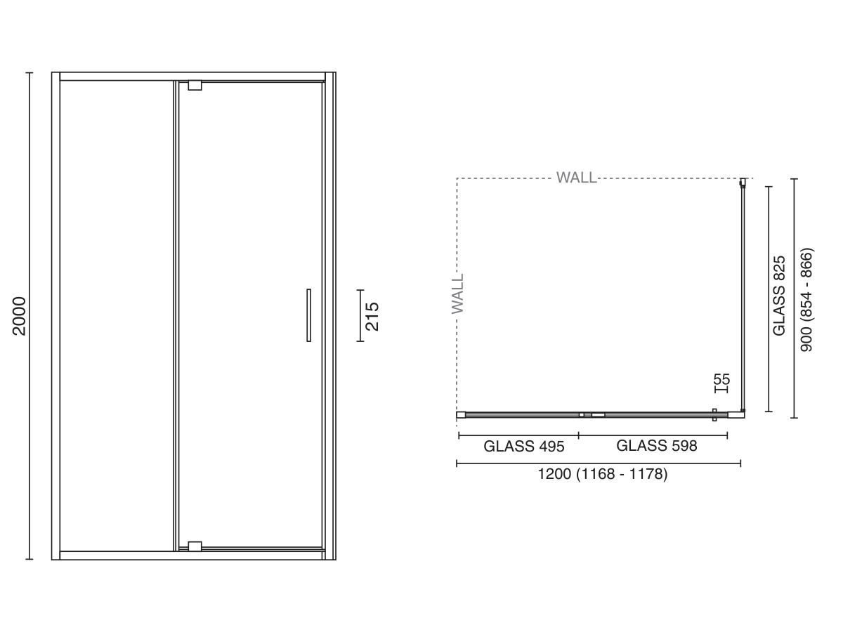 Posh Bristol Shower Screen 1200mm x 900mm Chrome