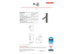 Specification Sheet - Milli Pure Basin Mixer Tap with Diamond Textured Handle PVD Brushed Gunmetal (6 Star)