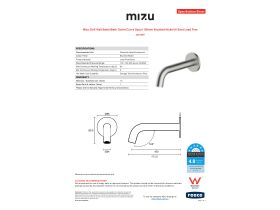 Specification Sheet - Mizu Drift Wall Basin/Bath Outlet Curve Spout 160mm Brushed Nickel (6 Star) Lead Free
