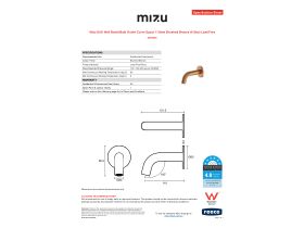 Specification Sheet - Mizu Drift Wall Basin/Bath Outlet Curve Spout 110mm Brushed Bronze (6 Star) Lead Free