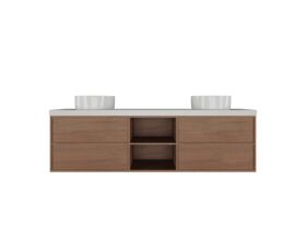Supporting Image - Kado Aspect Shelf Vanity Unit 1800mm Double Bowl 4 Drawer Caesarstone Mineral 50mm Top - Florentine Walnut