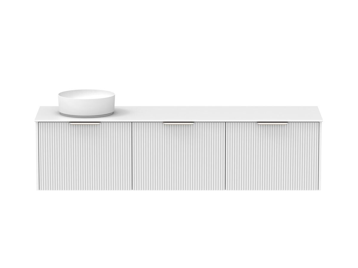 Supporting Image - Kado Neue Fluted Square All Drawer 1800mm Wall Hung Vanity with Left Hand Basin Durasein 12mm Top Ultra White