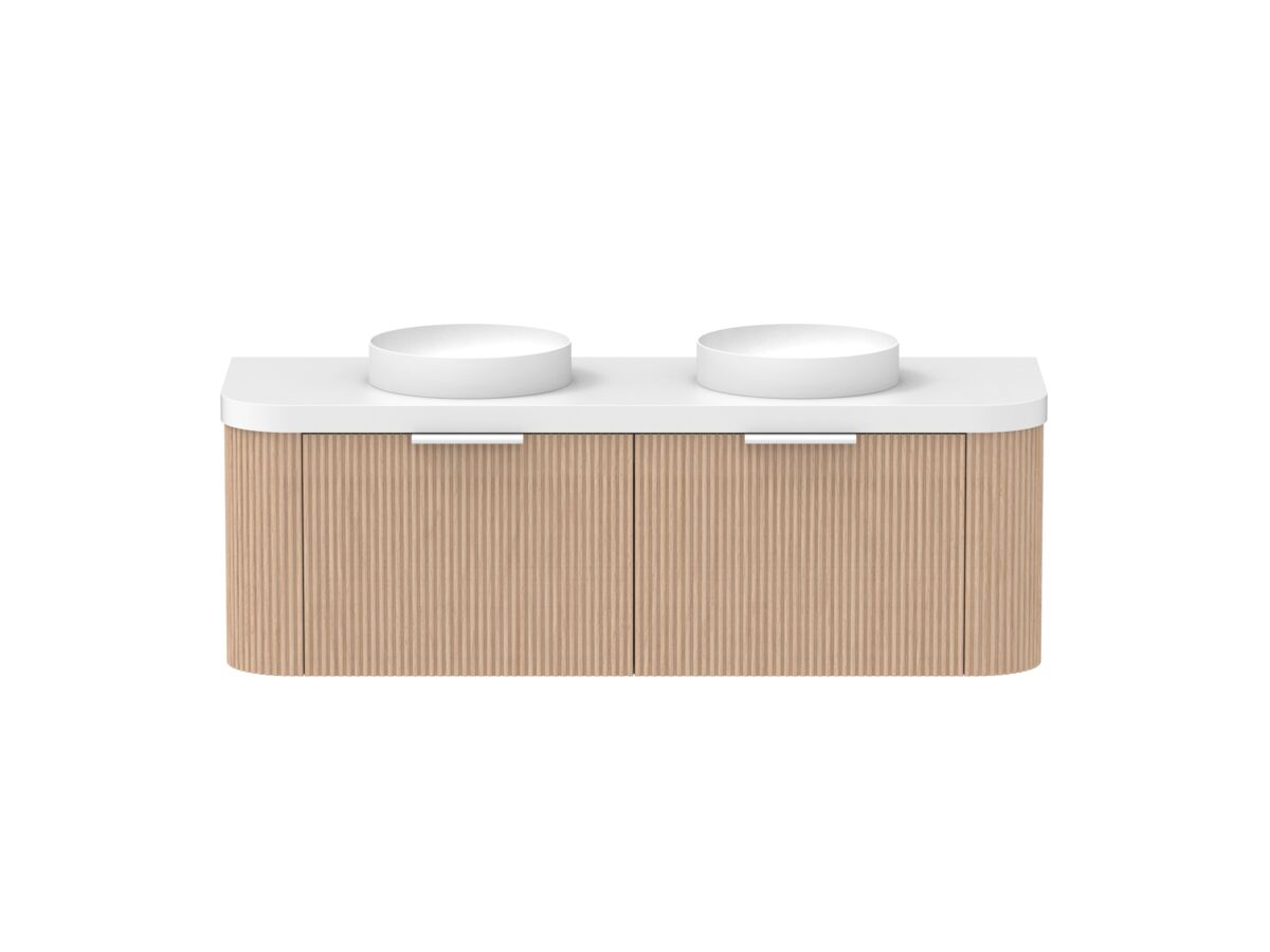 Supporting Image - Kado Neue Fluted Double Curve All Drawer 1500mm Wall Hung Vanity with Double Basin Durasein 50mm Top Blonde Oak