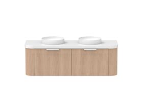 Supporting Image - Kado Neue Fluted Double Curve All Drawer 1500mm Wall Hung Vanity with Double Basin Durasein 50mm Top Blonde Oak