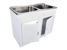 Supporting Image - Posh Bristol Double Laundry Trough & Cabinet 45L + 45L with 1 Taphole and Bypass Stainless Steel