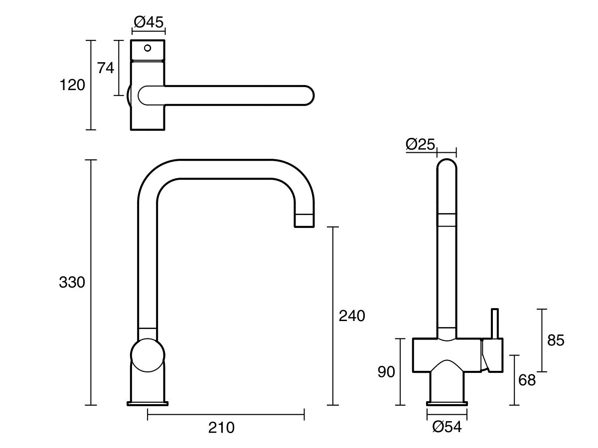 Scala Sink Mixer Tap Large Square Right Hand 316 Stainless Steel