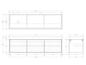 Technical Drawing - Kado Neue Fluted Square All Door 1800mm Wall Hung Vanity with Left Hand Basin 90mm Top