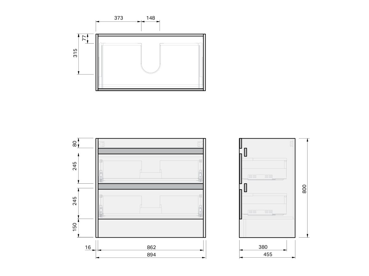 Technical Drawing - Posh Domaine Twin 900 Floor Mounted Cherry Pie