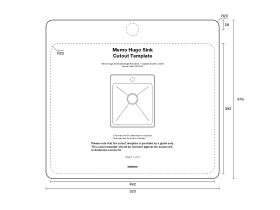 Cut Out Template - Memo Hugo Extended Single Bowl Sink 1 Taphole Stainless Steel