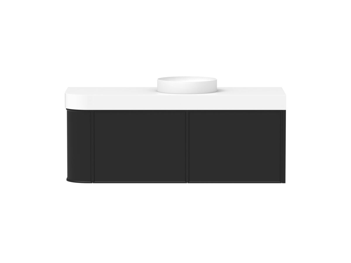 Hero - Kado Era Single Curve All Drawer 1350mm Wall Hung Vanity Centre Basin 90mm Durasein Top Matte Black
