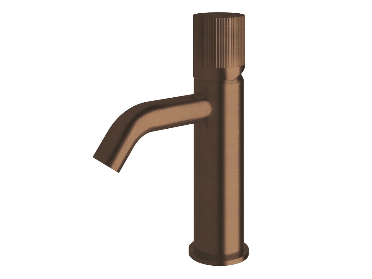 Sussex Pure Basin Mixer Tap Curved Spout with Linear Textured Handle PVD Brushed Bronze (5 Star)