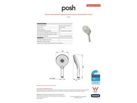 Specification Sheet - Posh Domaine Shower Handpiece Only 3 Function Brushed Nickel (4 Star)