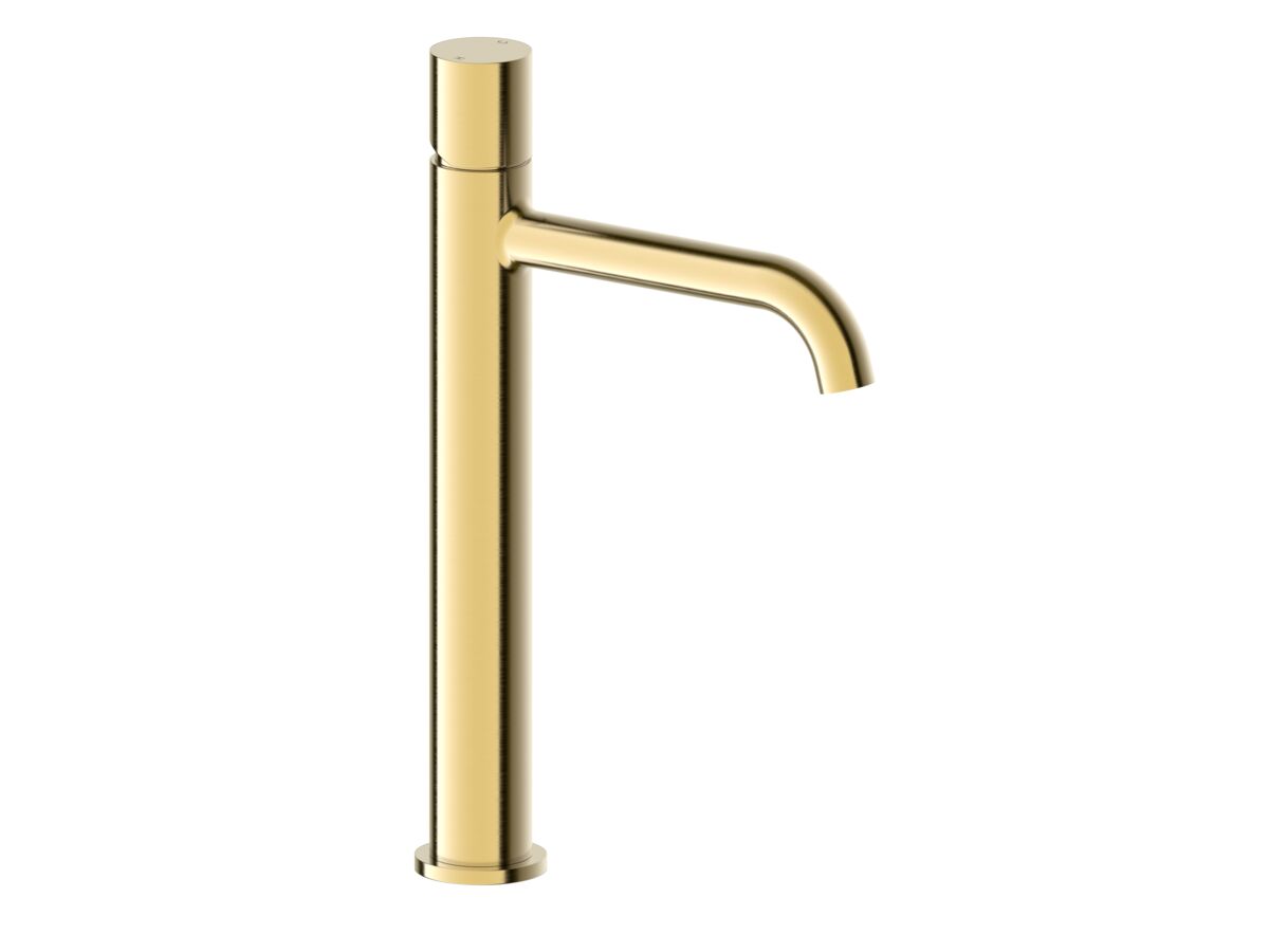 Hero - Mizu Drift Dial Extended Height Basin Mixer Tap Curved Spout Brushed Brass (6 Star) Lead Free