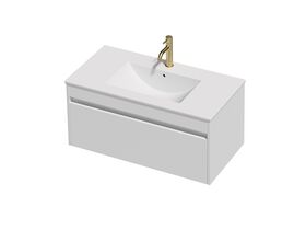 Posh Domaine Single 900 1 Drawer Wall Hung White Console Top Matte White