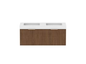 Supporting Image - Kado Neue Fluted Square 1200mm Wall Hung Vanity with Double Basin 90mm Top Florentine Walnut