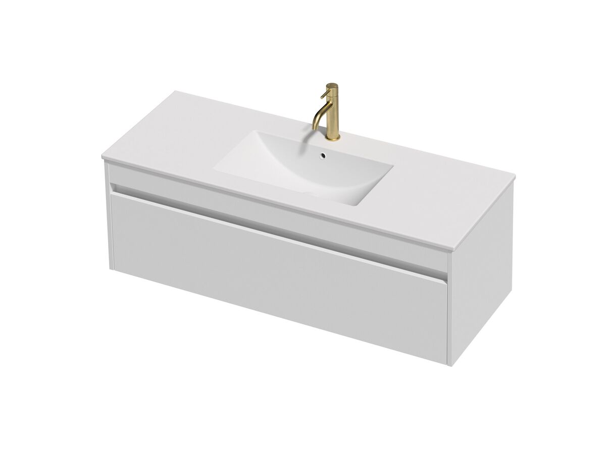 Posh Domaine Single 1200 1 Drawer Wall Hung White Console Top Matte White