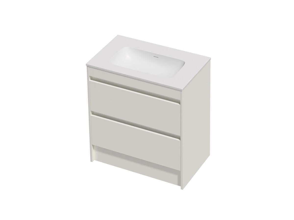 Hero - Posh Domaine Twin 750 2 Drawer Floor Standing Vanity White Console Top Matte White Mineral Cast No Taphole