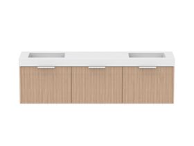 Supporting Image - Kado Neue Fluted Square All Drawer 1800mm Wall Hung Vanity with Double Basin 90mm Top Blonde Oak