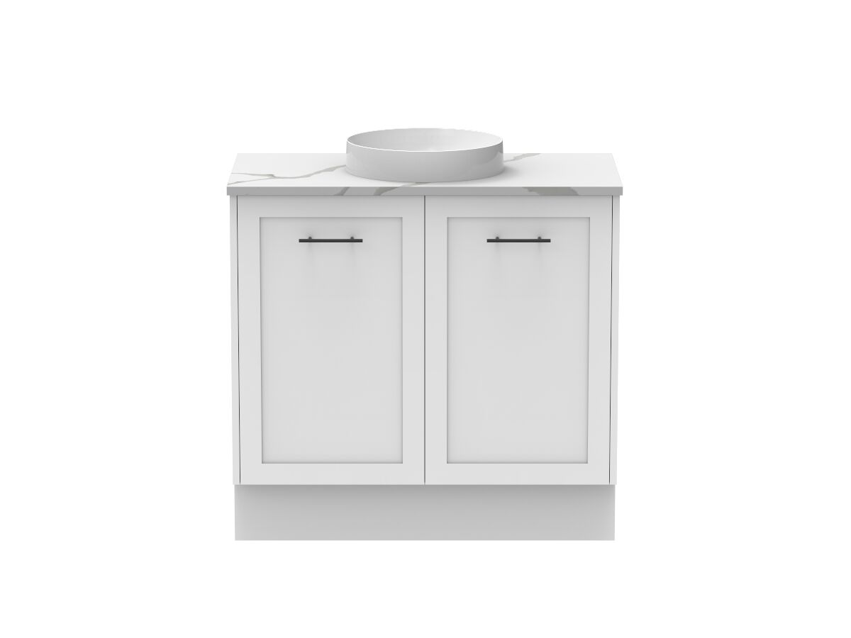 Supporting Image - Kado Lux All Door 900mm Floor Mounted Vanity Centre Basin 20mm - White - Front