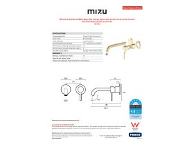 Specification Sheet - Mizu Drift Wall Basin/Bath Mixer Set Curved Spout with 2-Piece Cover Plate Trimset Brushed Brass (6 Star) Lead Free