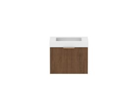 Supporting Image - Kado Neue Fluted Square All Drawer 600mm Wall Hung Vanity with Centre Basin 90mm Top Florentine Walnut