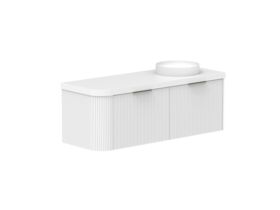 Supporting Image 2- Kado Neue Fluted Single Curve All Drawer 1350mm Wall Hung Vanity with Right Hand Basin Durasein 50mm Top Ultra White