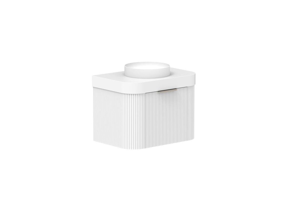 Supporting Image 2- Kado Neue Fluted Double Curve All Drawer 750mm Wall Hung Vanity with Centre Basin Durasein 90mm Top Ultra White