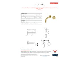 Specification Sheet - Sussex Pure Progressive Wall Bath Mixer Tap System 160mm with Diamond Textured Handle PVD Brushed Gold